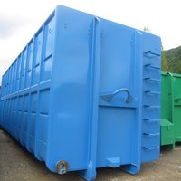 Abrollcontainer mit 40 m³ Volumen, offen ausgeführt in Blau und mit integriertem Abfluss für Flüssigkeiten