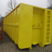 Abrollcontainer mit 36 m³ Volumen, offen ausgeführt in Gelb mit Spanten und Tunnel